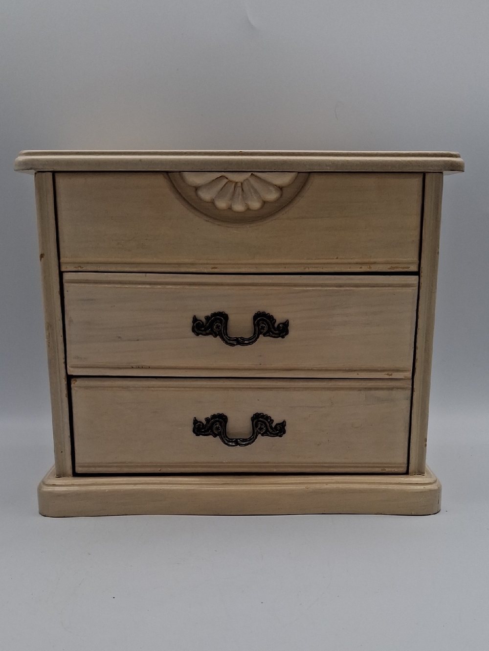 Vintage Style Small Cream Jewelry Chest with Ornate Pulls